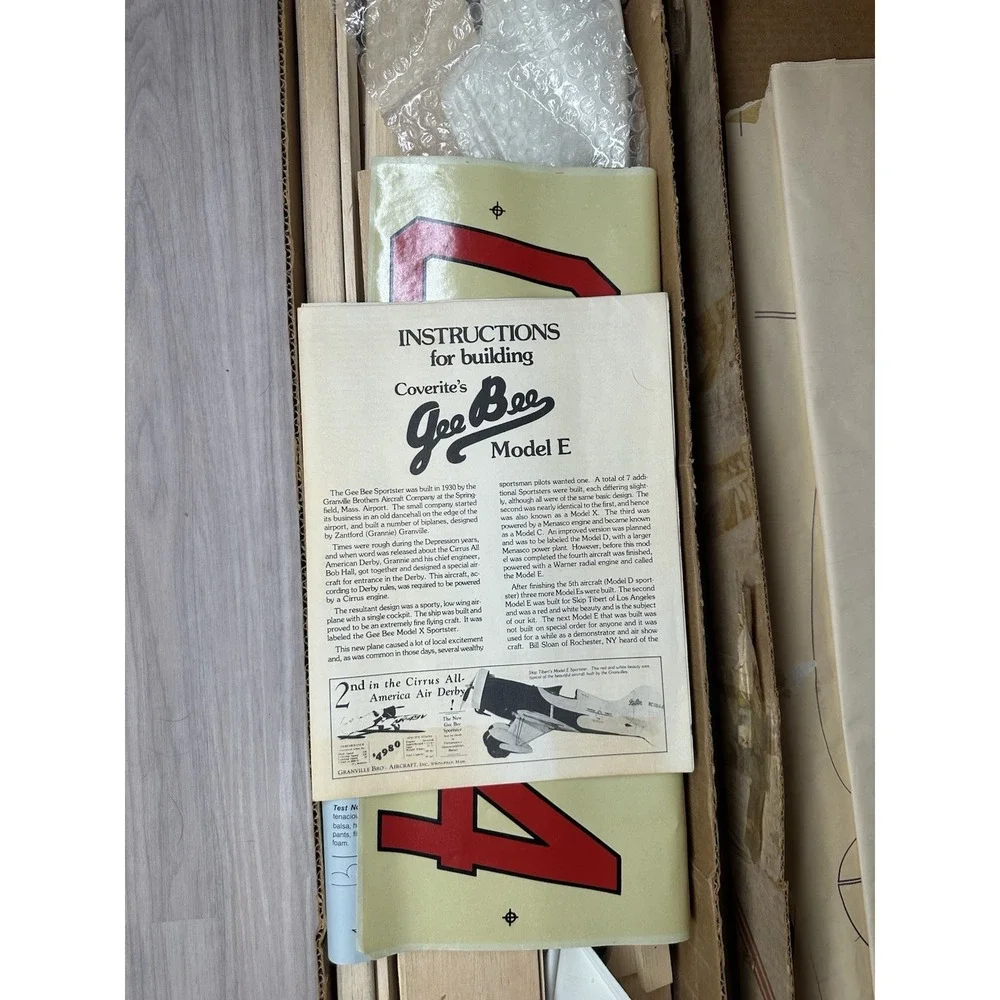 Vintage Coverite Gee Bee Model E Airplane Kit RC Balsa Unbuilt Rare Original Box